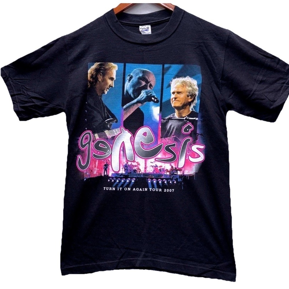 Genesis "Turn It On Again" 2007 Tour T-Shirt Size S Black Anvil Phil‎ Collins